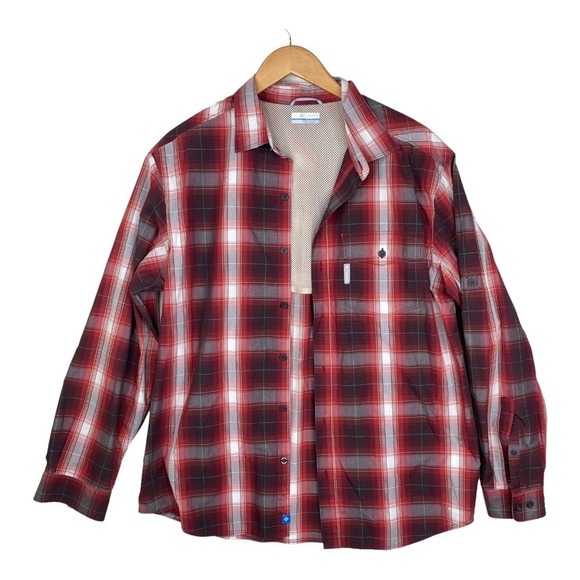Columbia Other - Columbia Red White Checkered Print Vented Back Button Up Shirt Men's Size Large
